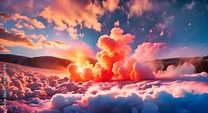 Dynamic explosion of colorful powder that creates bursts of different colors that float and move