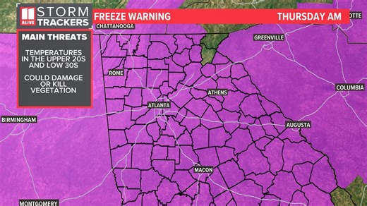 Freeze Warning for all of North Georgia through this morning