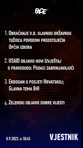 Budite uz FACE TV od 18:45 i gledajte najnovije iozdanje naše informativne emisije Vjestnik A evo koje su vijesti obilježile ovaj dan | Face TV Sarajevo | Facebook