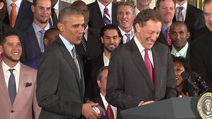 During a team celebration at the White House, San Francisco Giants President and CEO Larry Baer joked with President Obama about a third term. Here's how Obama responded. | NBC News