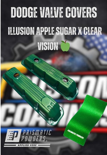 Dodge Ram valve covers finished in Illusion Apple Sugar topped with Clear Vision clear coat for that deep gloss and color shift 🔥 Another clean set out the door by Custom Coatings. Made to stand out under the hood. #powdercoating #fup #custom #longisland #ny