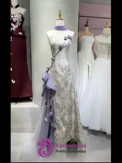 Stunning Purple Print Strapless Prom Dress