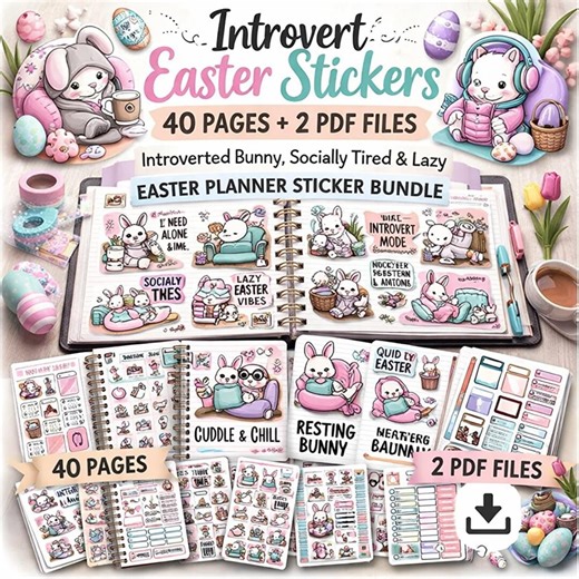 Introvert Easter Stickers | Funny Bunny Planner Bundle (digital Download) - Etsy