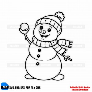 Clipart de bonhomme de neige kawaii, vacances d'hiver (svg, png, eps, pdf, ai, cdr) (téléchargement numérique) - Etsy France