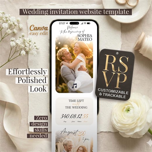 Golden Hour Wedding Website Template, Animated Canva Invitation (digital Editable Template) - Etsy
