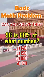 96 is 60% of what number? a) 140 b) 150 c) 160 d) 170 #MathTutor #civilservice #percentage #mathskills #MATH #CivilServices | MathTalks