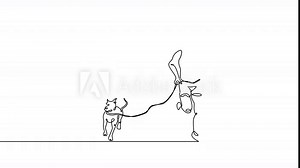 Self drawing simple animation of single continuous one line drawing dog, man, person, pet, active, male, people, animal, run . Drawing by hand, black lines on a white background.