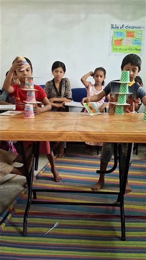 Cup Stacking Tower Game Fastest Wins 🏁 #shorts