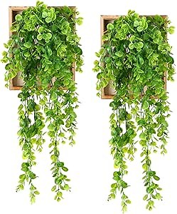 Briwooody 2 Sets Artificial Plants with Frame 24 in Wall Hanging Decor Eucalyptus Leaves Hanging Greenery for Living Room Nursery Backdrop Indoor Outdoor Decorations