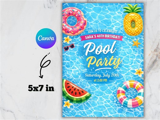 Pool Party Invitation, Adult Pool Party Invitation, Kids Pool Birthday Invite, Summer Birthday, Pool Invite, INSTANT Download, Template - Etsy