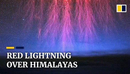 Spectacular red lightning over the Himalayas creates ‘fireworks’ show