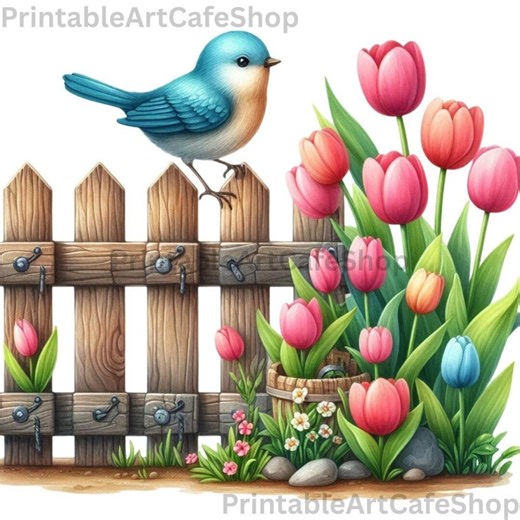 Spring Fence Clipart PNG Watercolor 3600px Floral Garden Cottage Core Graphics - Etsy