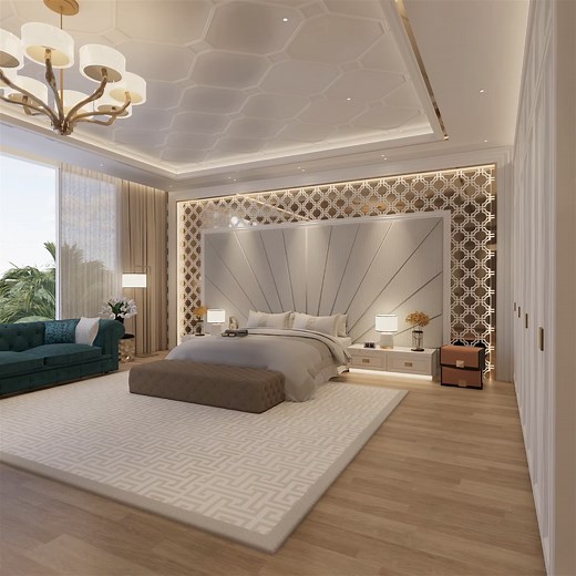 A tour of a modern and luxurious bedroom - English classic Looking for a touch of luxury in your bedroom? This video showcases a beautiful and luxurious English classic master bedroom with a modern touch. It features stunning decor and furniture as well as clever storage solutions. The focal point of the master bedroom is the beautiful and elegant design of the bed's headboard that gives a grandeur feel. Have a look to get inspiration for your bedroom today. | Yuan Design