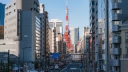 Time lapse day of downtown Tokyo and Tokyo Tower. Experience the...
