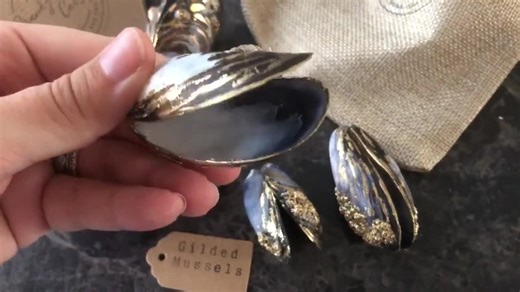 Gilded Double Mussel Shells Table Decor, Beach Coastal Decor, Barnacle Shell Ornaments, Gold Blue Shell Decorations Wedding Shell Decor Art - Etsy