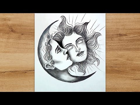 How to Draw Sun and Moon Step by Step | He Moon She Sun
