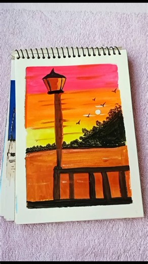Easy Sunset Painting with Lamp Post 🌅 | Beautiful Acrylic Painting Tutorial
