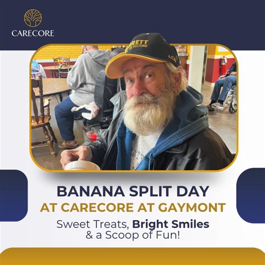 Our CareCore at Gaymont Activities team hosted a cheerful Banana Split Day celebration filled with laughter, color, and creativity! Residents enjoyed making their own sundaes, piled high with whipped cream, sprinkles, and cherries. 🍒💛 It was a perfectly sweet way to spend the day, one scoop at a time! ✨ #CareCoreAtGaymont #BananaSplitDay #SweetCelebration #ResidentLife | CareCore at Gaymont