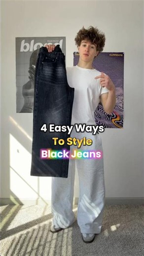 4 easy ways to style black jeans ⬛ #streetwear #blackdenim #howtostyle #baggyjeans #fitcheck