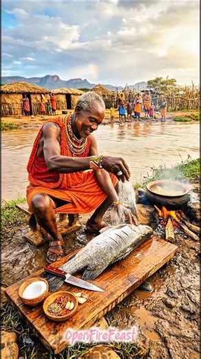 SAMBURU MONSTER FISH FRY SHOCK FEAST!! #villagelife #openfirecooking #shorts #shortsfeed #shortvideo