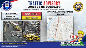 5.2K views · 21 reactions | TRAFFIC ADVISORY As of December 29, 2025 Thursday - 3:30 PM WEST BOUND UNITY ROTONDA TO sbma gate 2 (HEAVY traffic) EAST BOUND sm downtown to ulo ng apo circle (MODERATE traffic) Source: OLONGAPO COMMAND CENTER | Disaster Risk Reduction & Management Office - Olongapo City | Facebook