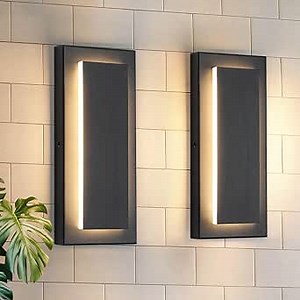 tewei 11.8'' 2 Pack LED Outdoor Wall Sconce, Modern Black Exterior Porch Lights Hardwired, 3000K, Built-in LED Wall Light Fixtures IP65 Waterproof Outside House Lights for Garage Front Door Patio