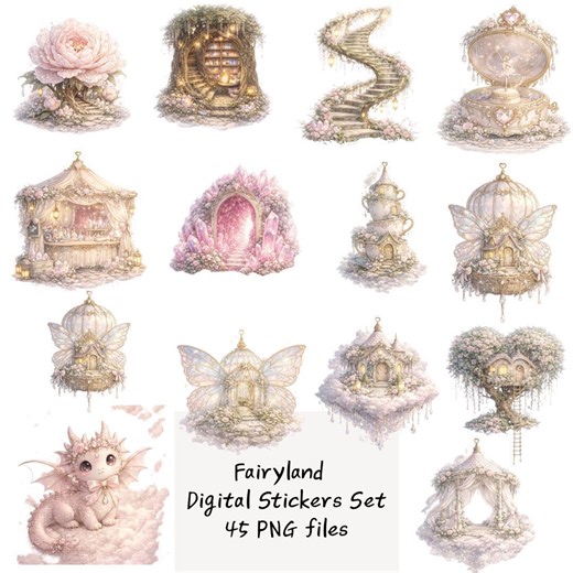 Pink Fairyland Digital Stickers, Goodnotes Pastel Fairy Sticker Book, Whimsical Pngs, Magical Scrapbook Clipart, Kawaii Fantasy Pack, Notely - Etsy