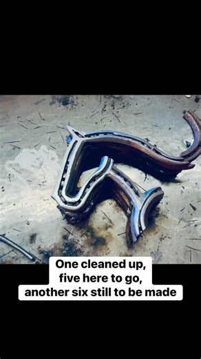 One cleaned and polished up, five in the pile below to be welded, cleaned and polished, and another six yet to be made. #recycled | Rustic Horseshoe Designs