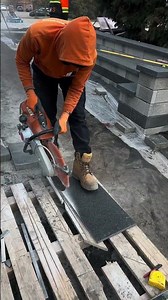 Cutting Granite Stone Pavers | Landscape Construction Job