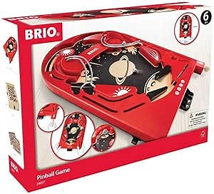 BRIO 34017 Pinball Game - Classic Vintage Arcade Style | Engaging Brain Game for Kids and Adults | Ideal Gift for Ages 6 and Up, Red