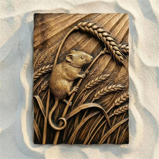 Harvest Mouse Wheat Field CNC STL File, 3D Relief CNC Router File, Wood Carving 3D Printing Model, Wildlife Wall Art, Rustic Cabin Decor - Etsy