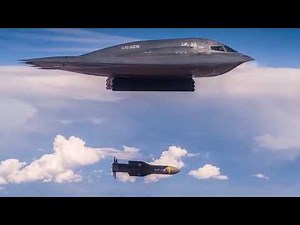 B2 bomber dropping bombs in slow motion