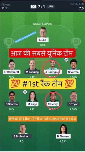 DC W VS UP W T20 Dream11 Prediction | DC W VS UP W Dream11 Team Of Today Match | Women's T20