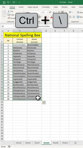 Keyboard Shortcut to Compare Column Data in Excel