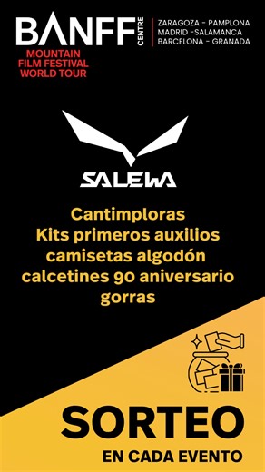 🏔️ SALEWA & BANFF MOUNTAIN FILM FESTIVAL Se suma al Tour 2026 con un pack de regalos para sortear en los eventos, ¿quieres el tuyo?: cantimploras kits de primeros auxilios camisetas de algodón calcetines 90 aniversario gorras 📍 Calentando motores: Zaragoza — 25 febrero 2026 Pamplona — 26 febrero 2026 Madrid — 5 marzo 2026 Salamanca — 7 marzo 2026 Barcelona — 12 marzo 2026 Granada — 14 marzo 2026 🎟️ Entradas y toda la info en el link de la bio. #BanffSpain #OutdoorGear #MountainCulture #Aventu
