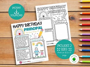 Principal Birthday Printable, Principal Birthday Card, Thank You Teacher Gift, Coloring Page, Birthday Card, Class Gift Book, PDF Download - Etsy