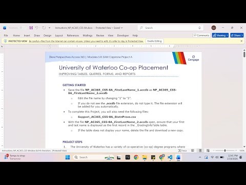 New Perspectives Access 365 | Modules 5-8: SAM Capstone Project A University of Waterloo Co-op Place