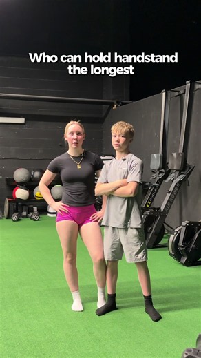 Who can handstand hold the longest? #handstand #gymchallenge #competitive #siblingrivalry #CapCut