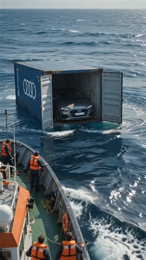 Rescue Boat Discovers a Floating Audi Container! 🌊🚢#shorts