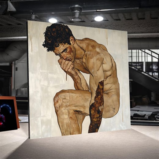 Contemplative Nude Male Figure Canvas, Figurative Art Wall Decor, Emotional Expression Painting, Modern Classic Canvas Wall Art, Ready To - Etsy