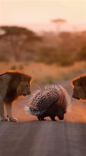 Lion vs Porcupine: A Deadly Mistake? 🦁🌵 #Shorts #wildlife #predatorvsprey #animalkingdom