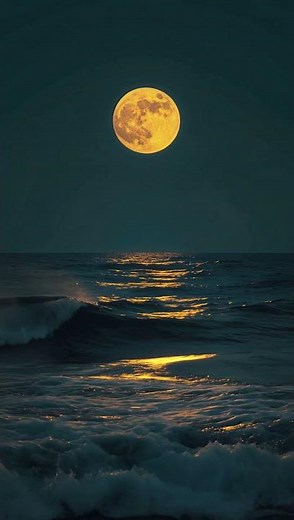 🌕 Full Moon Over the Ocean in 4K | No Copyright Footage | Peaceful Night Waves 🌊 #stockfootage