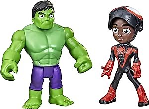 Hasbro Spidey and His Amazing Friends Marvel Hero Reveal 2-Pack,-Action Figures,-Mask Flip Feature, Miles Morales: Spider-Man and Hulk, 3 and Up