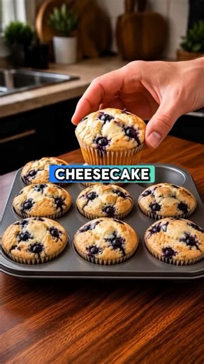 Soft, fluffy, and filled with juicy blueberries, cheesecake muffins. #muffins #blueberry #cake #usa