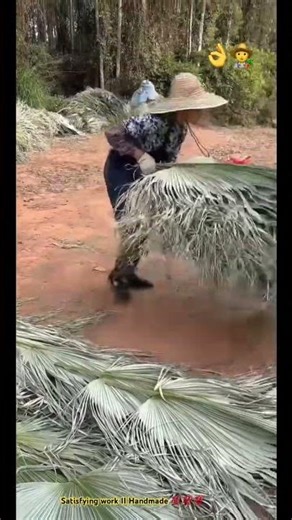 Handmade palm hand fan making with traditional method