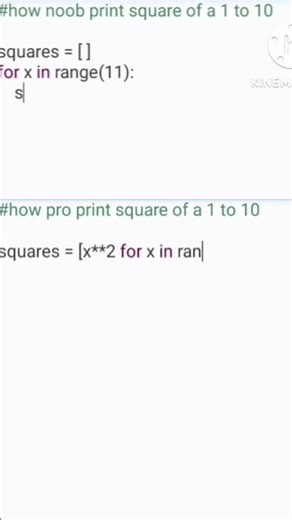 python noob v/s pro how to make square of 1 to 10