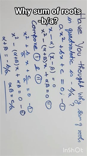 why sum of the roots of quadratic equation is -b/a?#shorts #youtubeshorts #mba #quadraticequation👍