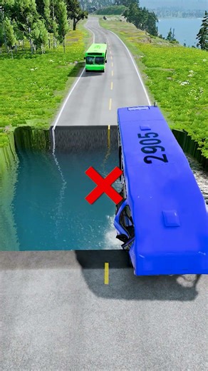 Bus, water pit crossing challenge #78 | #beamngdrive #carsvsrpothole #busvswaterpit