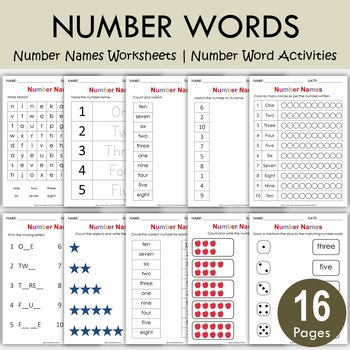 Number Names Worksheets | Counting, Matching & Number Word Practice, T-203