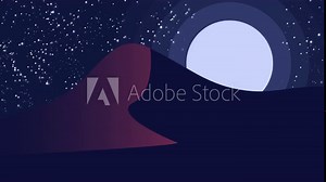 Animated cartoon landscape with moon and twinkling stars in high resolution.